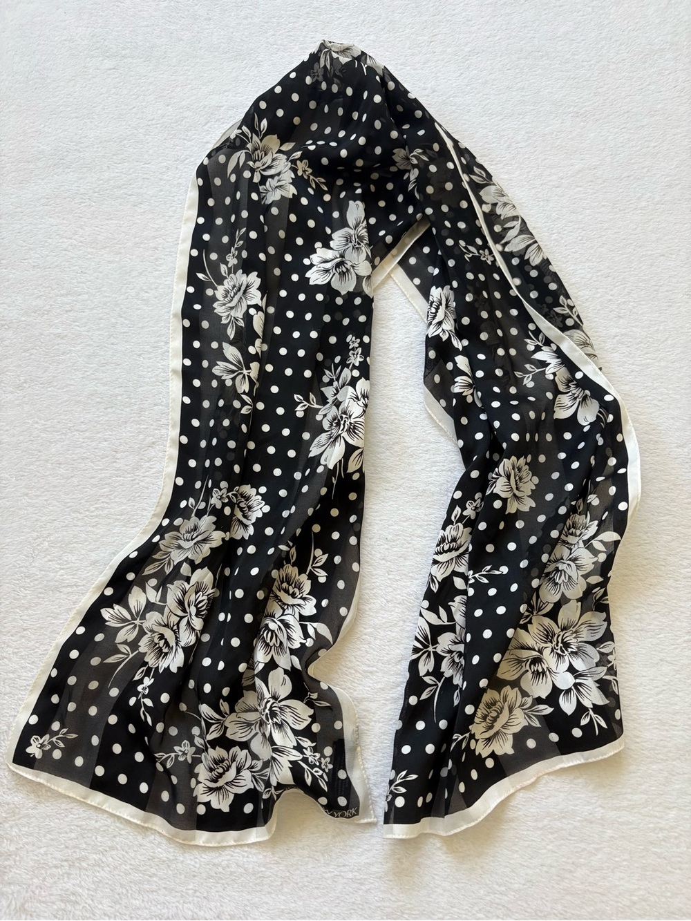 Jones New York Black and White Floral Polka Dot Scarf